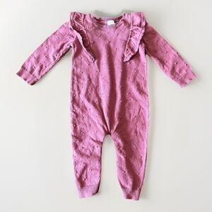 Carter's Swiss Dot Knit Baby One Piece Size 9 Months Mauve Long Sleeve Romper